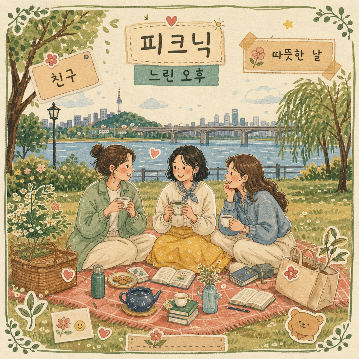 한국어 피크닉 포크아트 인물 포스터 예시