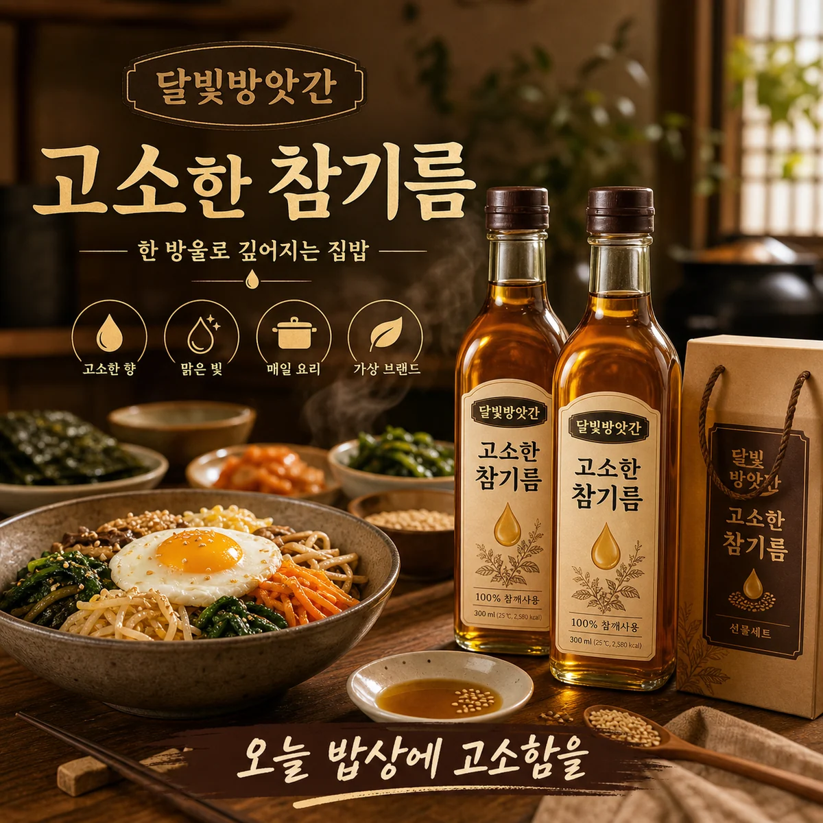 Koreanisches Beispielposter fuer Sesamoel in der Hauskueche