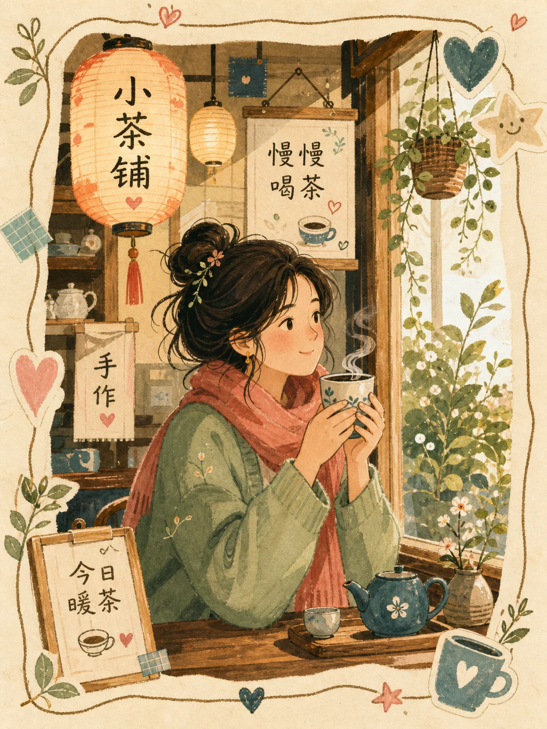 简体中文茶室民艺肖像卡片示例